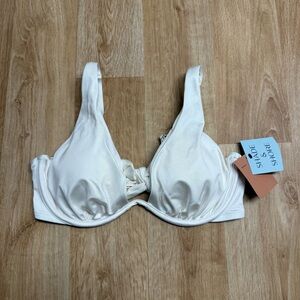 SHADE & SHORE BIKINI TOP WIRED TIE BACK SATIN OFF WHITE SIZE L SWIM SUIT NEW